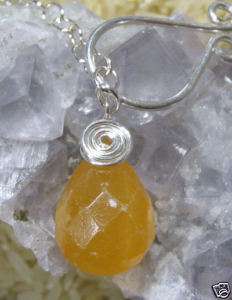 Yellow Calcite Lariat Silver Wire Wrap Necklace  