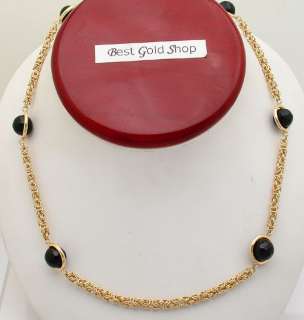 Byzantine Chain Necklace w/ Black Onyx 14K Yellow Gold  