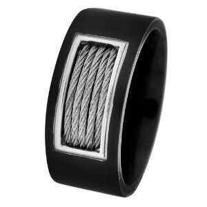  Mens Ring In All Black PVD with a Rectangular Shape In The Middle 