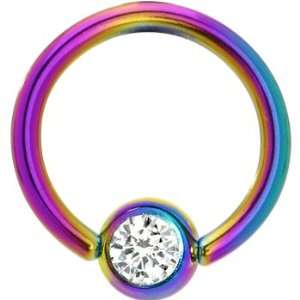   Crystal Austrian Crystal Anodized Titanium Ball Captive Ring: Jewelry