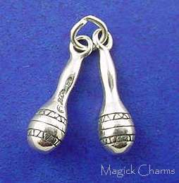 Sterling Silver .925 PAIR OF MARACAS 3D Movable Charm  