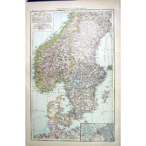   ANTIQUE MAP c1897 DENMARK STOCKHOLM GOTHLAND NORRLAND