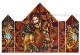 Steampunk Carousel a beautiful BIG 18.5x11.8 fantasy print