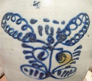 Large 4 gallon D WESTON ELLENVILLE New York Crock w/ BLUE Butterfly 