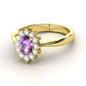   Stars Ring, Oval Amethyst 14K Yellow Gold Ring with White Sapphire