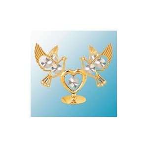 24K Gold Plated Doves & Heart Free Standing   Clear   Swarovski 
