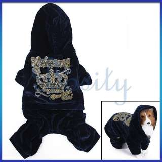   Dog Hooded Autumn Coat Velour Jumpsuit Sports Costume Clothes Apparel