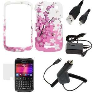 GTMax Spring Flower Hard Rubberized Snap On Case + Car Charger + Home 