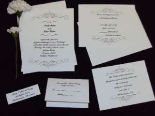 100 BLACK & WHITE SWIRL WEDDING INVITATIONS W/ EXTRAS  