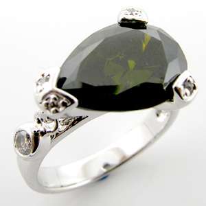 GMS SPARKLING GREEN WHITE CZ 925 STERLING SILVER RING  