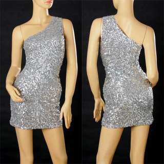 Ladies Cocktail Party&Casual Fashion One Shoulder Bridesmaid Sequin 