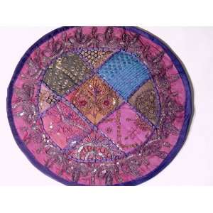  Purple Round Patchwork Indian Decor Pillow Cushion 16 