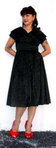 VINTAGE 50s BLACK floral BROCADE circle skirt DRESS LUCY MAD MEN ERA 