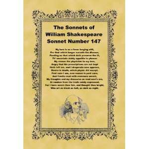   A4 Size Parchment Poster Shakespeare Sonnet Number 147: Home & Kitchen