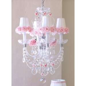   chandelier with pink porcelain roses & shades: Home Improvement