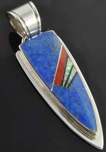 Charley Sterling Silver Navajo Lapis Coral Opal Onyx Inlay Spear 