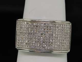 MENS 10K WHITE GOLD PAVE DIAMOND WIDE FACE PINKY RING  