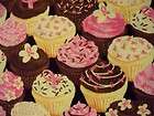 CUP CAKES PINK RIBBON OF HOPE BREAST CANCER COTTON FABRIC