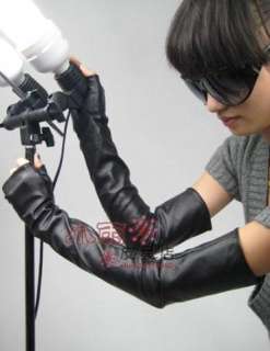 50cm(19.6) long no finger real leather gloves*black  