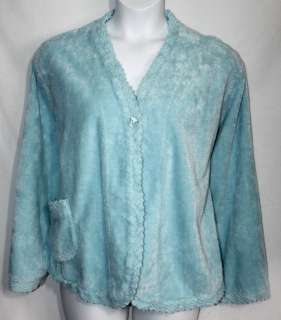 New Stan Herman Chenille Bed Jacket Robe Bias Binding Aqua Blue Cotton 
