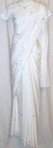 White Rose Sari Indian Saree Fabric Costume Belly Dance Bollywood 