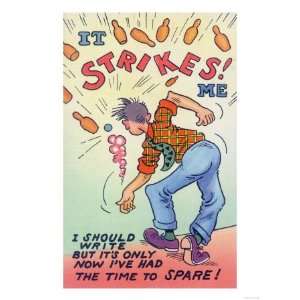   It Strikes Me, Cartoon Man Bowling Giclee Poster Print
