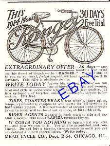 1914 MEAD RANGER BICYCLE AD COASTER BRAKE CHICAGO IL  