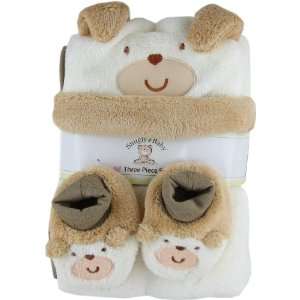  Snugly Baby 3 Pc Set Tan Fleece Baby Blanket w/ Booties 