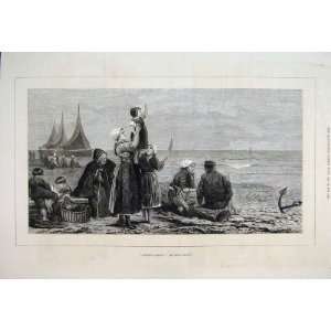  1876 Families Children Shore Ship Waiting Antique Print 