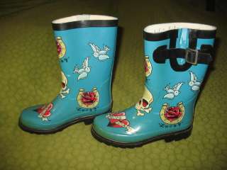 CHOOKA PAINTED TURQ BOOTS LUCKY horseshoe rose mom dad  