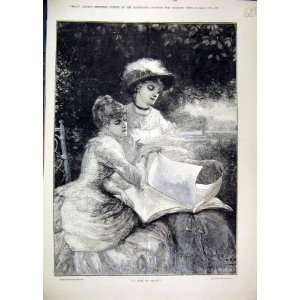   1884 Beautiful Women Reading Book Tree Sitting Garden: Home & Kitchen