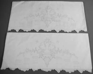 1930s UNUSED LINEN MADEIRA EMBROIDERED FLORAL WITH SATIN STITCH 