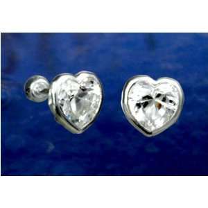  Heart Slanted Silver Stud Post Earings. Jewelry