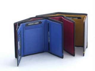 Mens Wallet Tri Fold Black & Blue or Red Leather NWT  