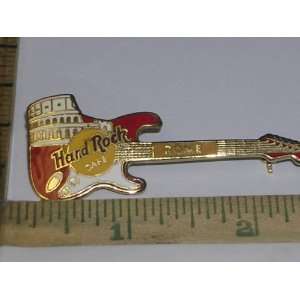 Hard Rock Cafe Guitar Pin, Rome, Red, White & Gold Coliseum Guitar Pin 