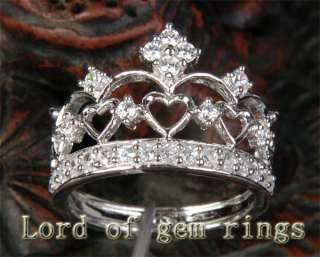 Unique HEART Crown .57ct SI DIAMOND 14K WHITE GOLD ENGAGEMENT WEDDING 