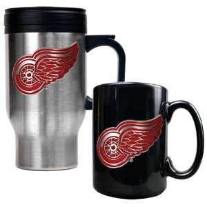 Detroit Red Wings NHL Stainless Steel Travel Mug & Black Ceramic Mug 