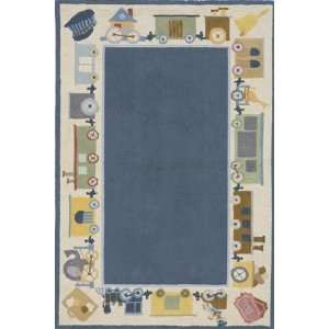 Lil Mo Blue Kids Cotton Hand Hooked Area Rug 8.00 x 10.00.  