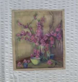 16 LARGE OIL Painting ZOE SCHMINKE 1950 art flower vase  