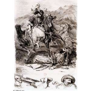   Eugène Delacroix   24 x 34 inches   El combate de Giaur con el Pachá