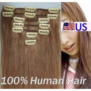   15 100% REMY Human Hair Extensions 7Pcs Clip in #6 Med Chestnut Brown