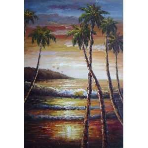  Romantic Sunset, Palm Trees in Hawaii Oil Painting 36 x 24 