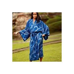  NOVICA Womens batik robe, Sea of Sapphire