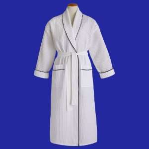   Lightweight Shawl Collar Basic Waffle Robe With Navy Piping Beauty