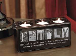 family block letters snapshot candle holder ceramic NEW  