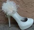 Shoe Clips Bridal Couture White Feathers Sparkling Rhinestone Jewel 