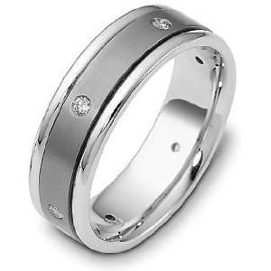   : Titanium and Platinum 9mm Diamond Wedding Band Ring   4.75: Jewelry