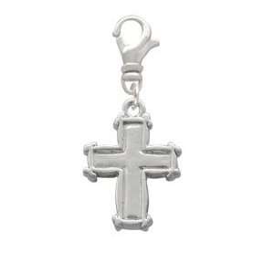  Plain Silver Cross with Simple Border Clip On Charm: Arts 