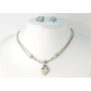 Clear Crystal Rhinestone Big Full Heart Chain Rope Earrings Necklace 