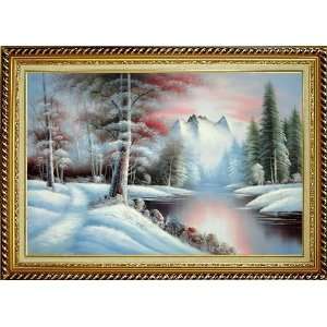 Covered River and Mountain Scenery Oil Painting, with Linen Liner Gold 
